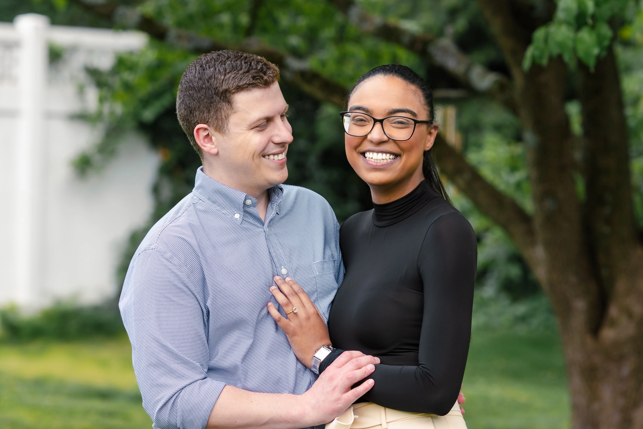 Proposal and engagement at home in Swarthmore during summer.