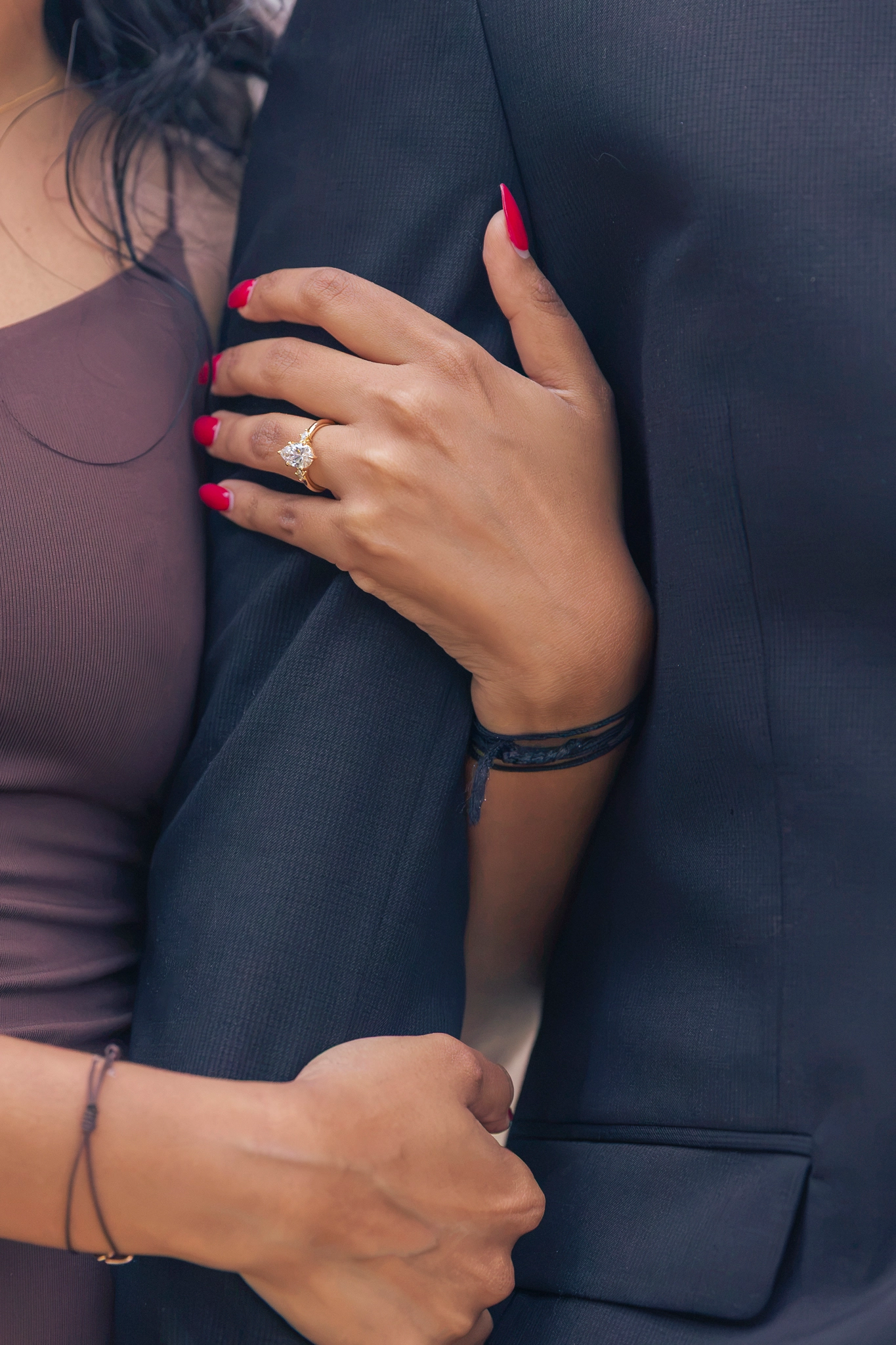 Close-up shot of Philadelphia couple's engagement ring.
